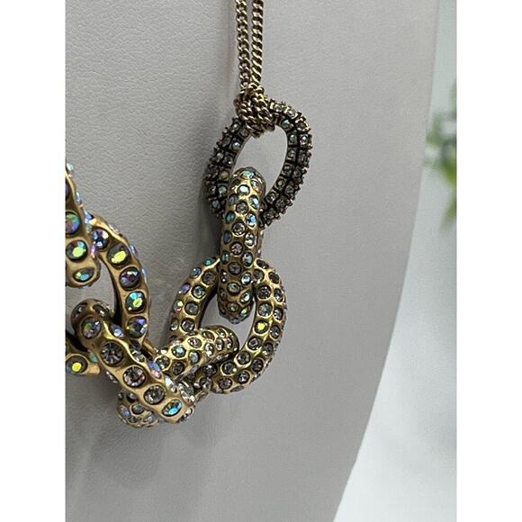 J. Crew Pave AB Rhinestone Crystal Oval Link Double Strand Necklace - Picture 5 of 14